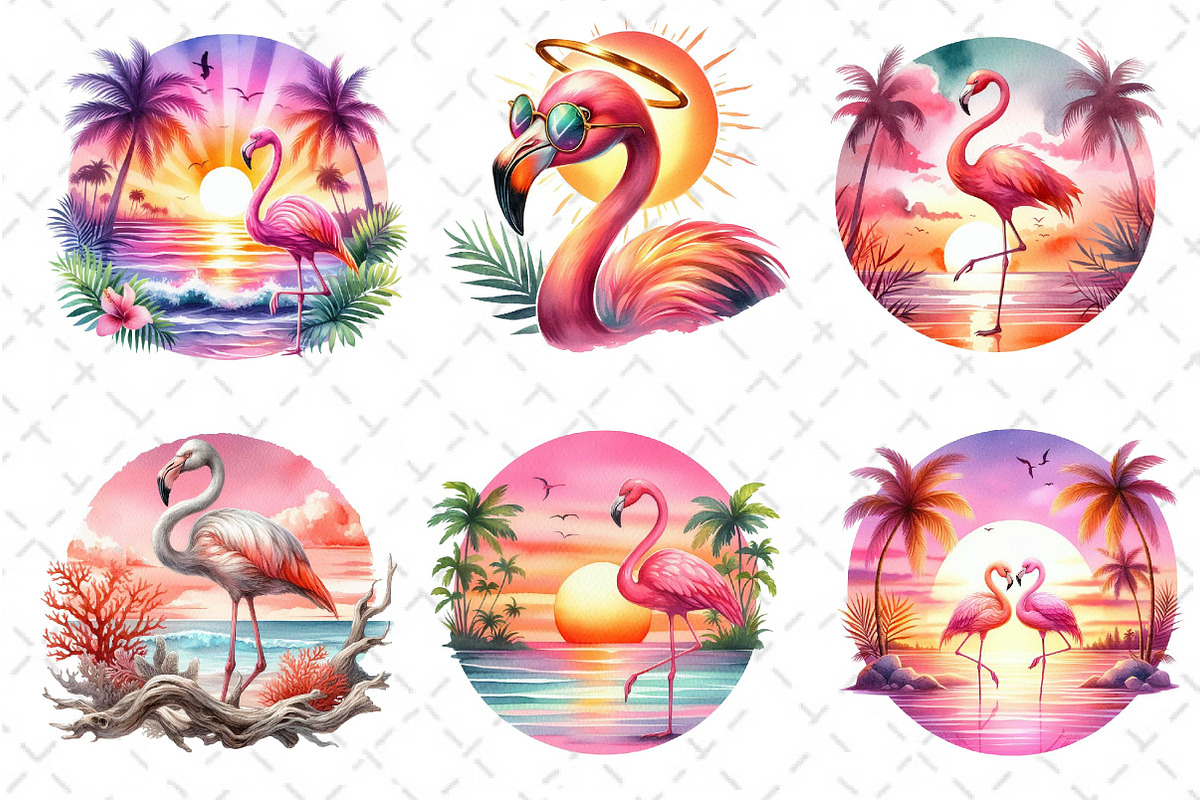 Tropical Sunset Flamingo Clipart, an Illustration by Dream Creation (Photo 6 of 6)