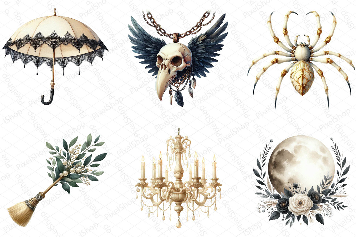 Ivory Gothic Halloween Clipart, an Illustration by DreamPrint404 (Photo 6 of 6)