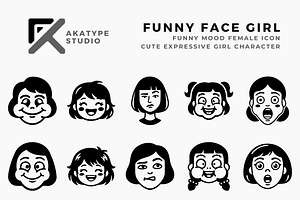 Funny Face Girl Icon Collection, a Solid Icon by Akatype Studio