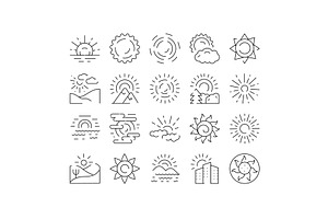 Sun rising and setting line icons, an Illustration by pikepicture