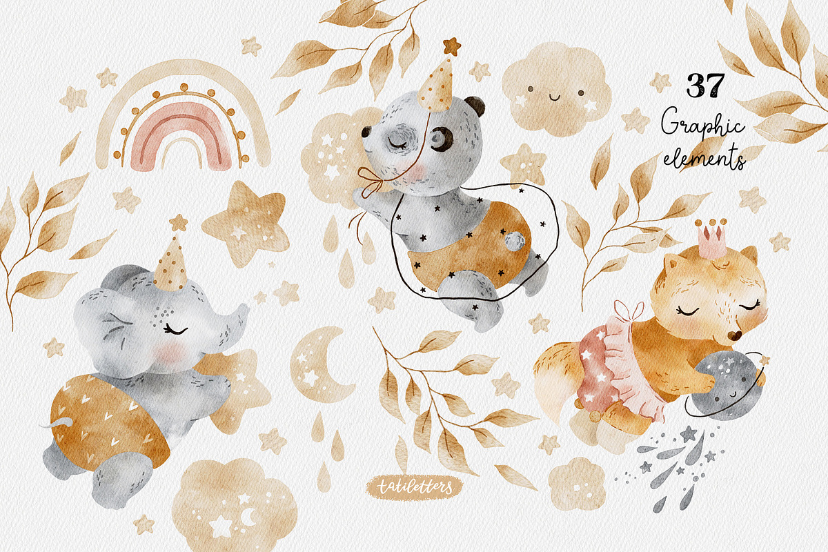 Dreamy Sleeping baby animals, an Animal Illustration by tatiletters (Photo 3 of 13)