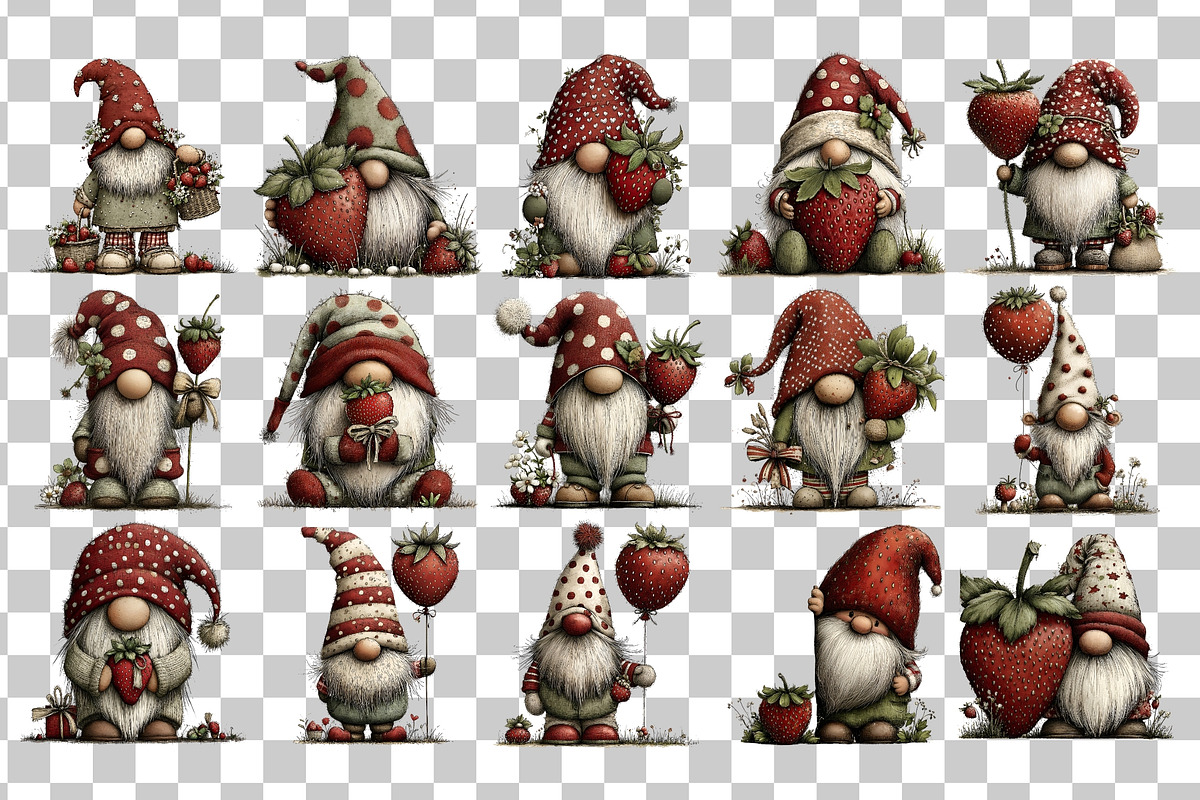 Strawberry Gnome PNG Clipart, a Seasonal Illustration by Nicolle's Colorful Art (Photo 2 of 4)