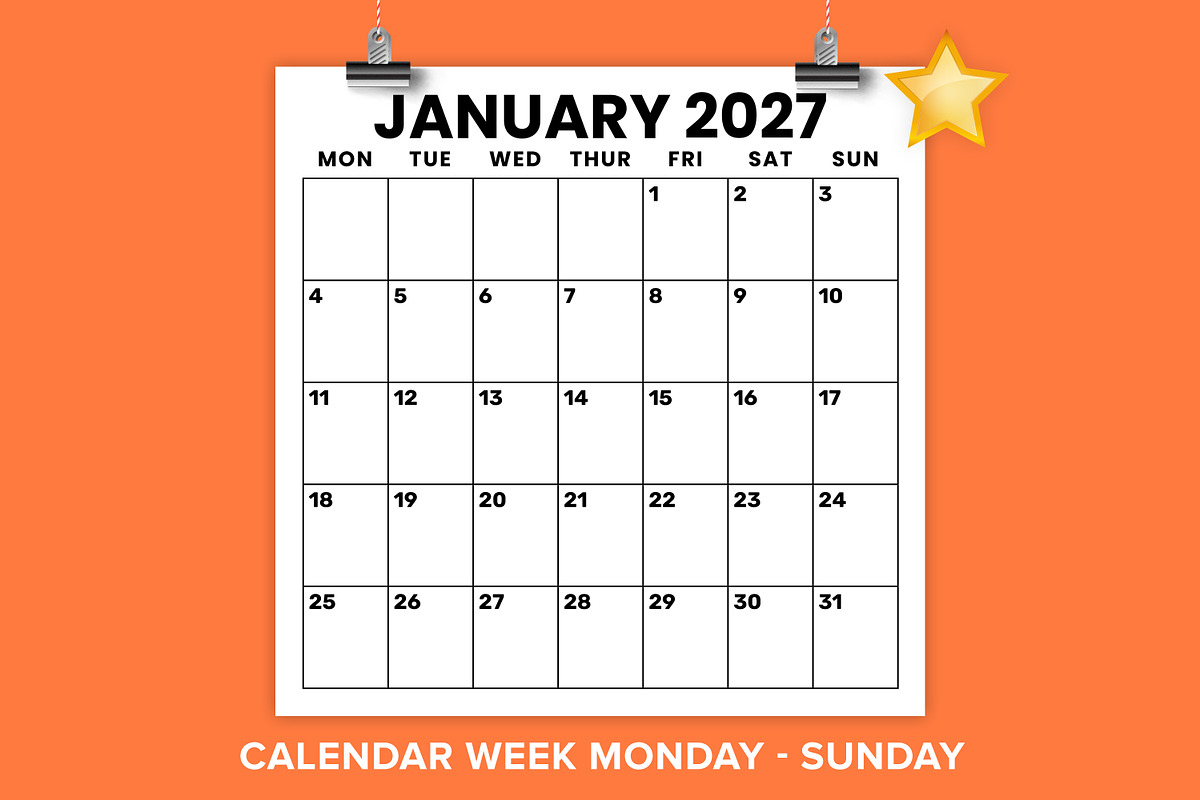 2027 12x12 In Mon-Sun Calendar, a Stationery Template by Running With Foxes (Photo 1 of 5)