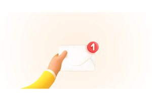 3d hand envelope. Email notification, an Illustration by Stock-Smart-Start