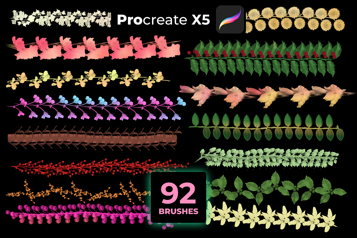 92 FLORAL brushes for PROCREATE X5, a Brush Add-On by Graphics Resources (Photo 10 of 15)
