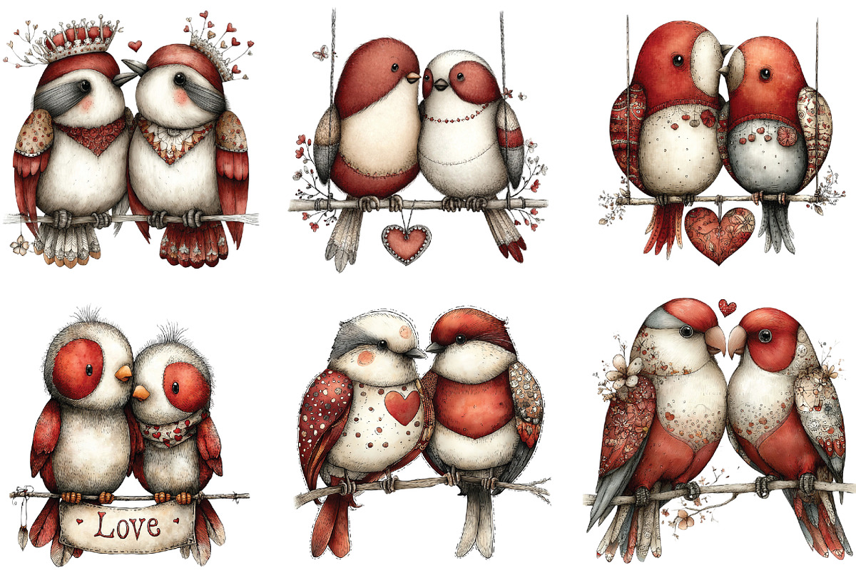 Whimsical Valentine Love Birds PNG, an Illustration by CraftArtStudio (Photo 2 of 6)