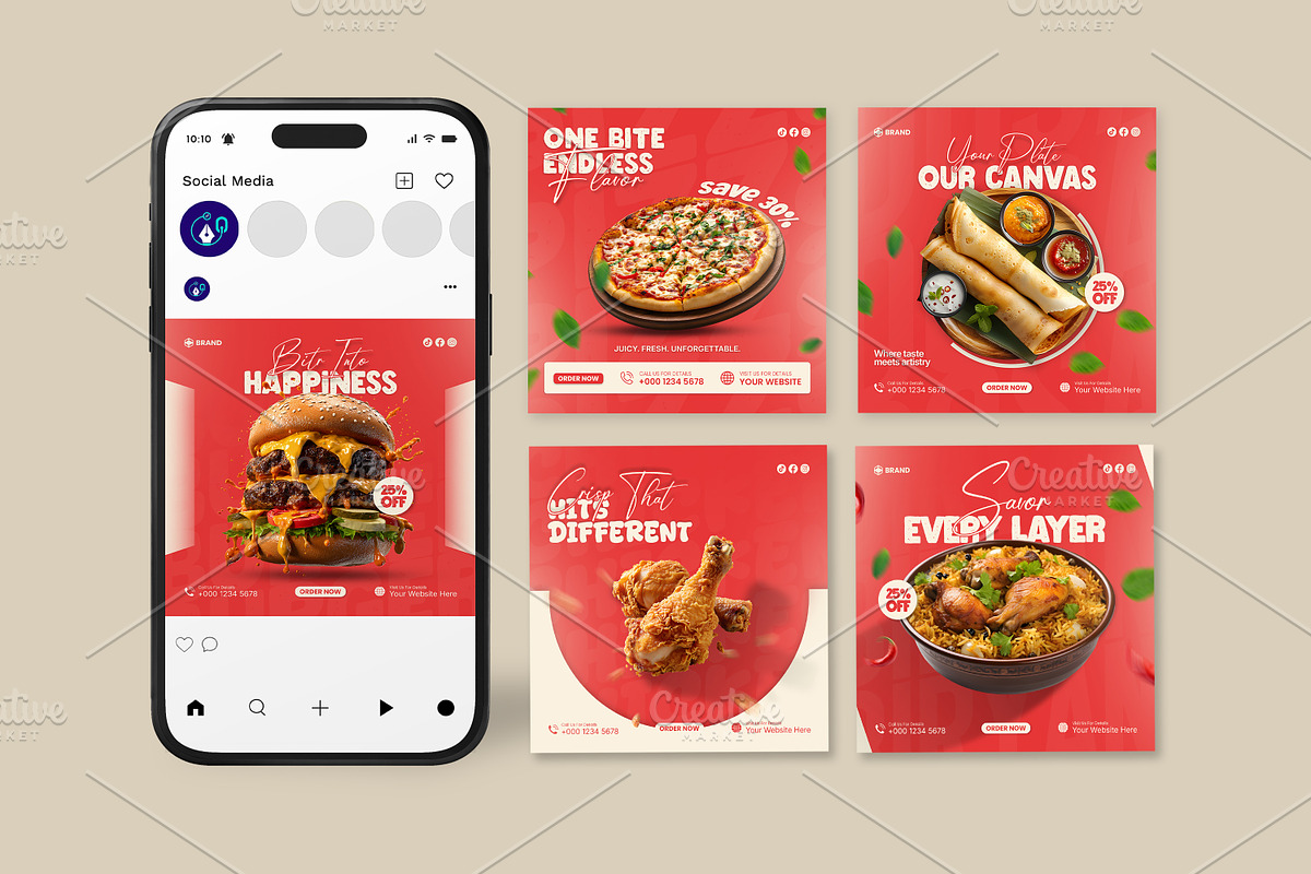 Food Social Media Post Templates, a Social Media Template by vectorlnk (Photo 1 of 6)