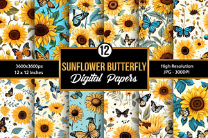 Sunflower Butterflies Digital Papers