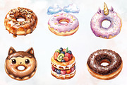Donut Watercolor Cliparts, an Illustration by RobertsArt (Thumbnail 3 of 7)