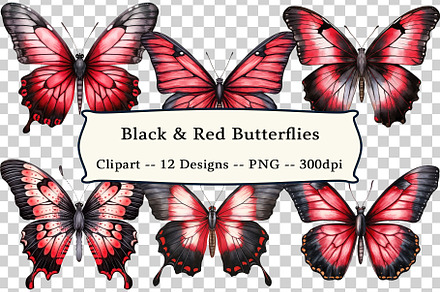 12 Black & Red Butterflies