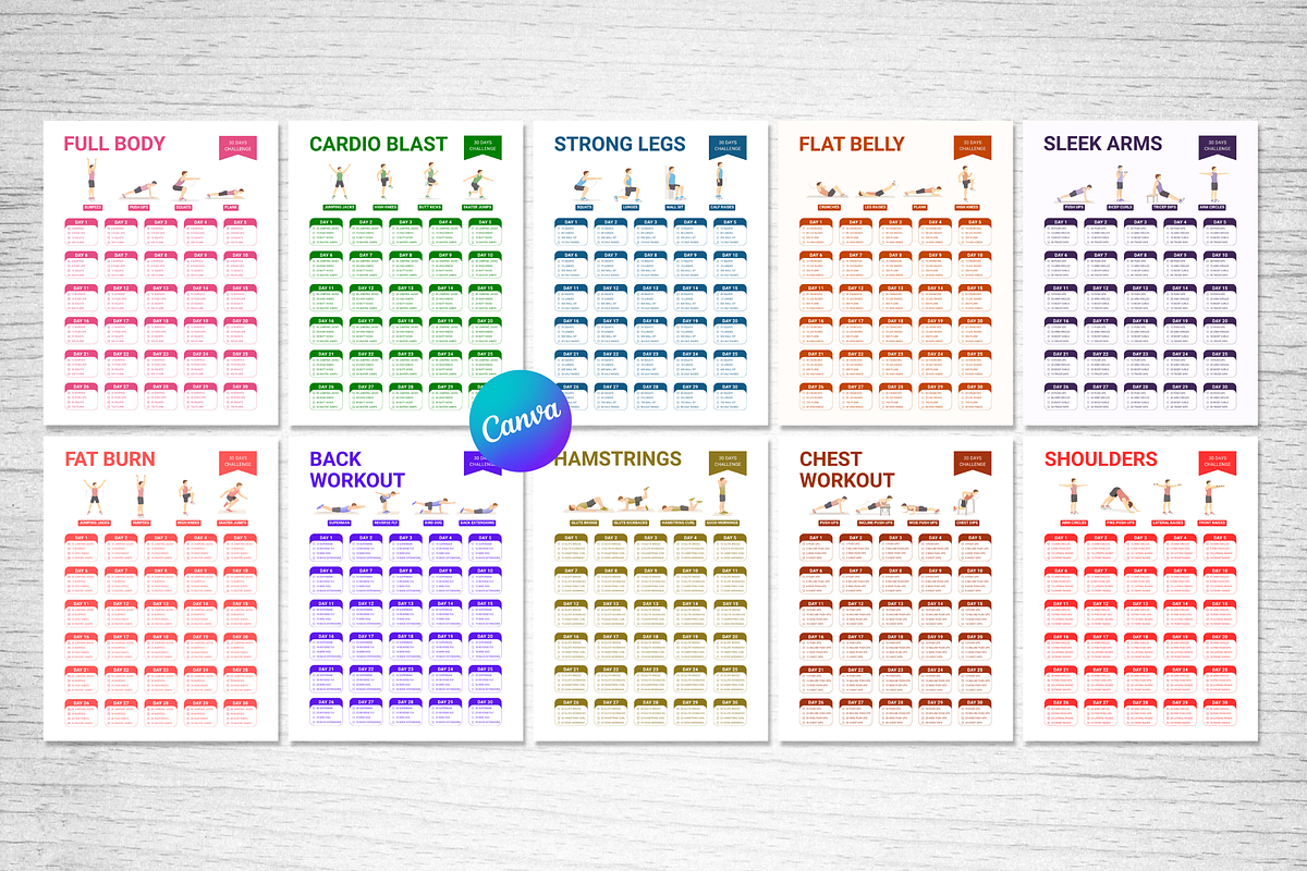 Canva 30 Day Workout Challenge PDF, a Stationery Template by Snapybiz (Photo 4 of 10)