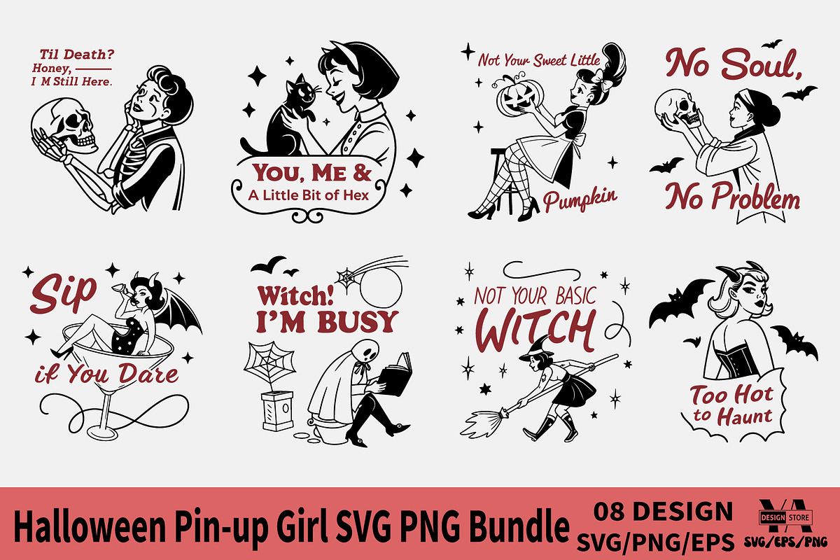 Halloween Pin-up Girl SVG PNG Bundle, an Illustration by Ya_ Design Store (Photo 1 of 9)