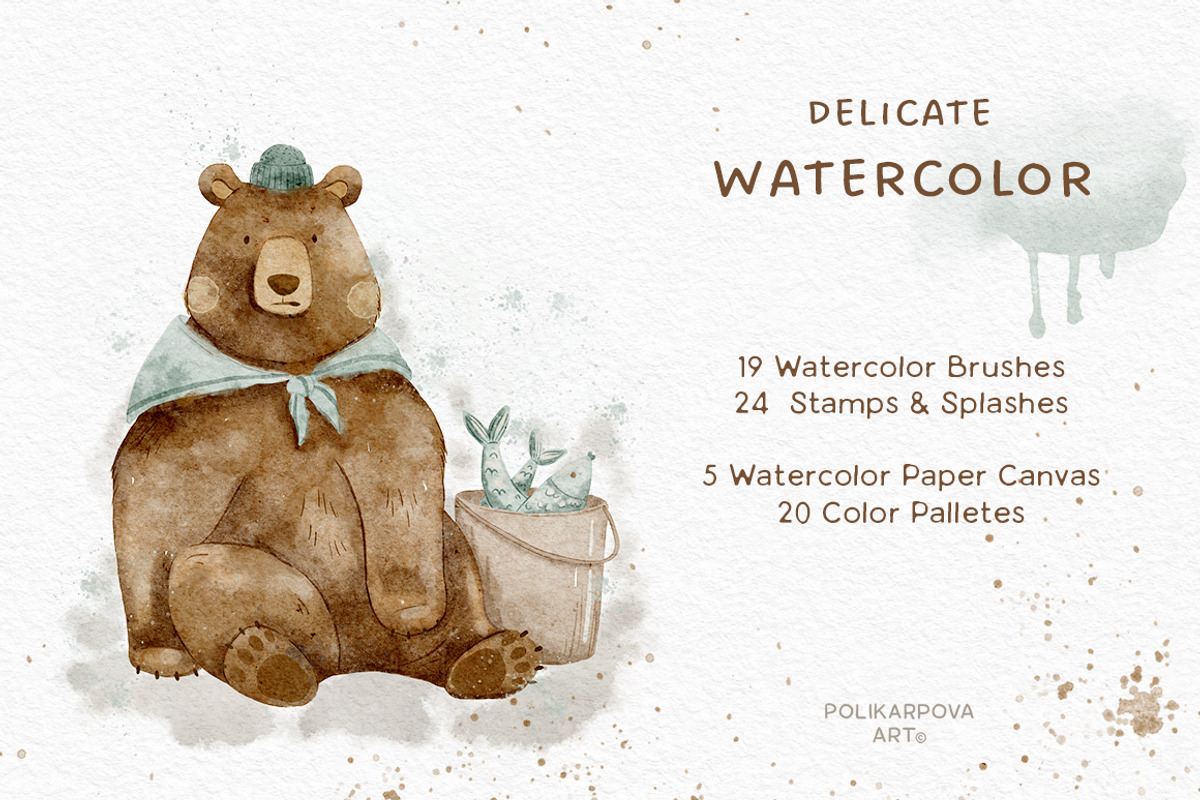 Delicate Watercolor Brushes & Canvas, a Brush Add-On by polikarpovaart (Photo 2 of 16)