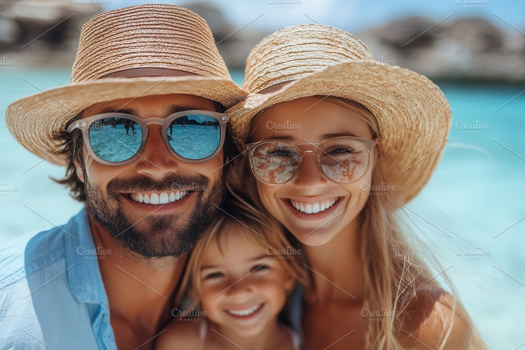 Family enjoying a sunny day at the b, a Photo by Tanuart