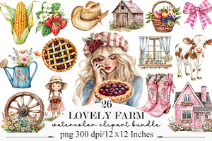Watercolor Lovely Farm Clipart, an Illustration by Designking