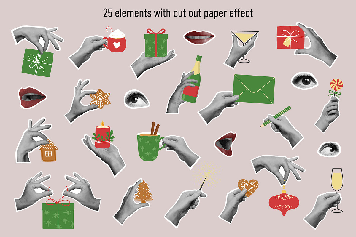 Modern Christmas Collage Elements, a Seasonal Illustration by yarynabo (Photo 3 of 6)