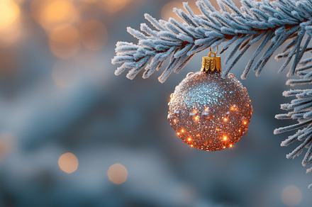 Sparkling decoration hangs from fros, a Photo by Tanuart