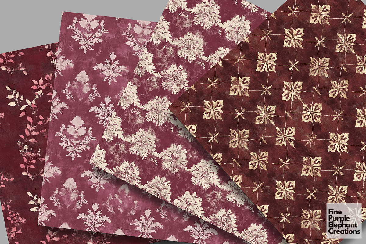 Burgundy Distressed Cottagecore, a Pattern Graphic by Fine Purple Elephant (Photo 4 of 5)