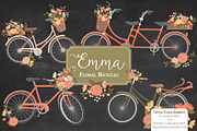 Peach Floral Bicycles Clipart, an Illustration by Amanda Ilkov (Thumbnail 2 of 5)