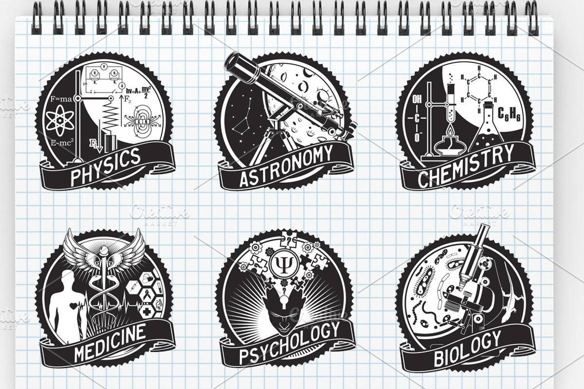 Education and science. Badges set, an Education Illustration by SiberianArt