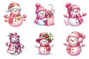 Watercolor Pink Snowman Clipart, an Illustration by SinaCreation (Thumbnail 3 of 7)