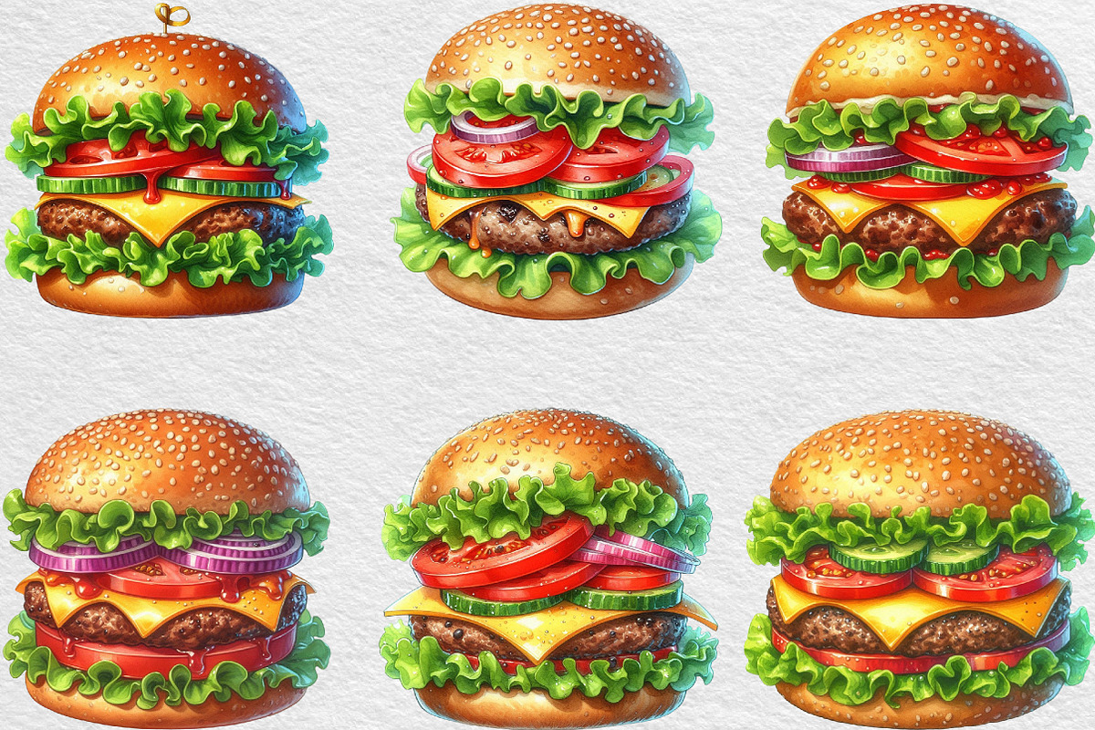 Summer Classic Burger Clipart, an Illustration by Black Bird Studio (Photo 6 of 6)