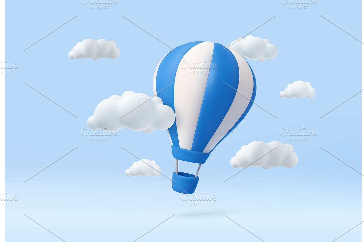 3D Hot Air Balloon Flying Among, a Transportation Illustration by ModVector