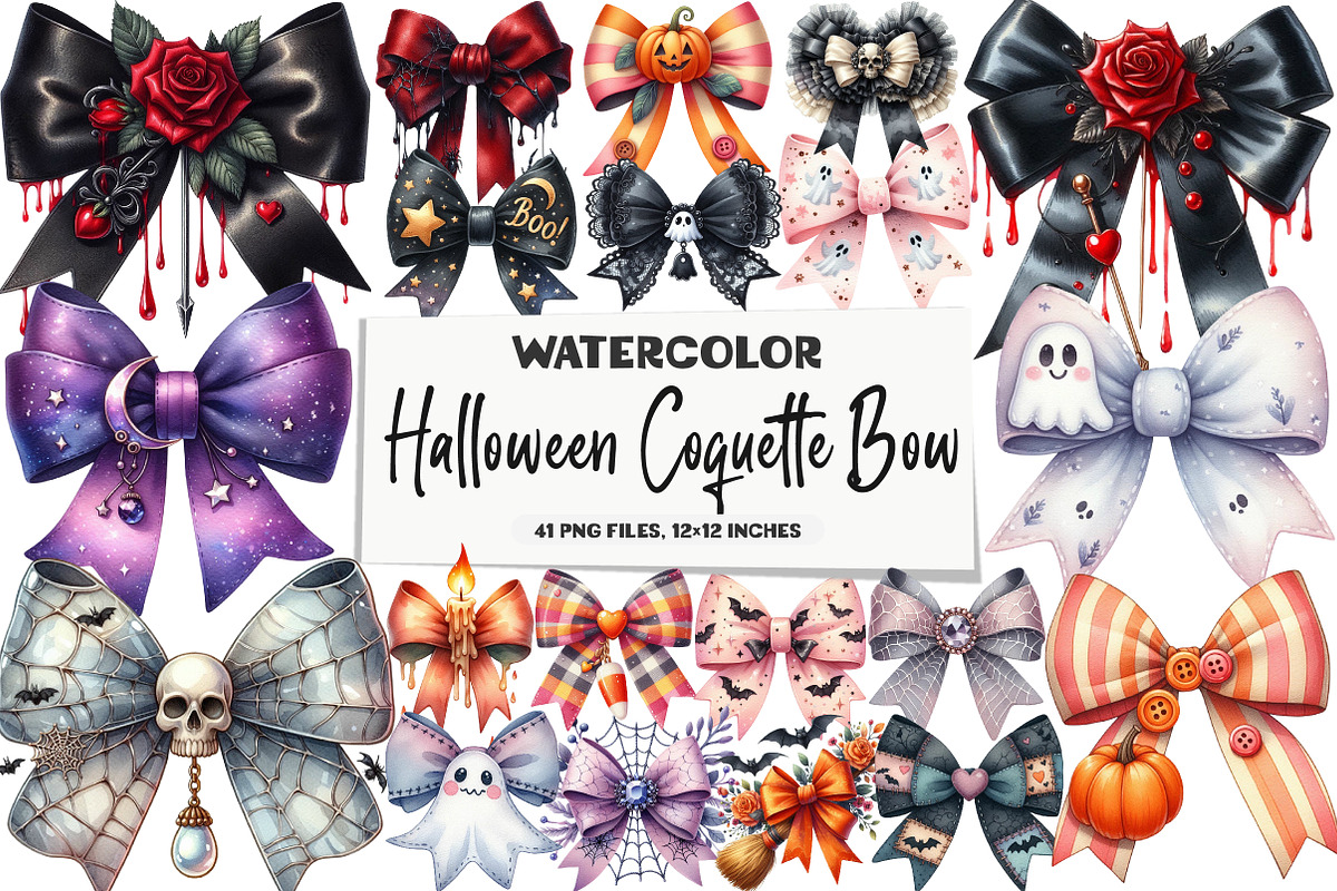 Halloween Coquette Bow Clipart, an Illustration by DreamArtGraphic (Photo 1 of 5)