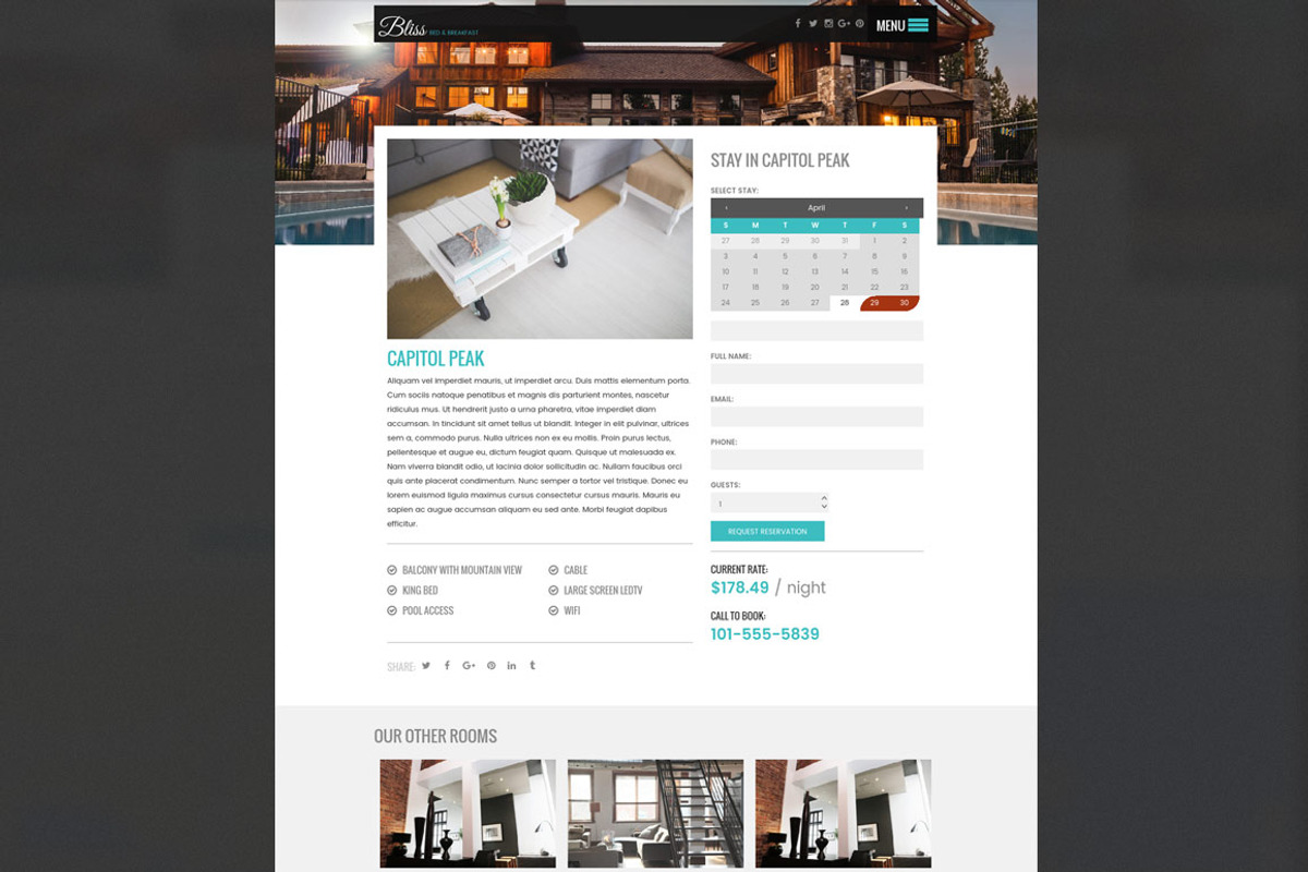 BnB, Cabin, Rental Wordpress Theme, a WordPress Template by Amped Themes (Photo 3 of 6)