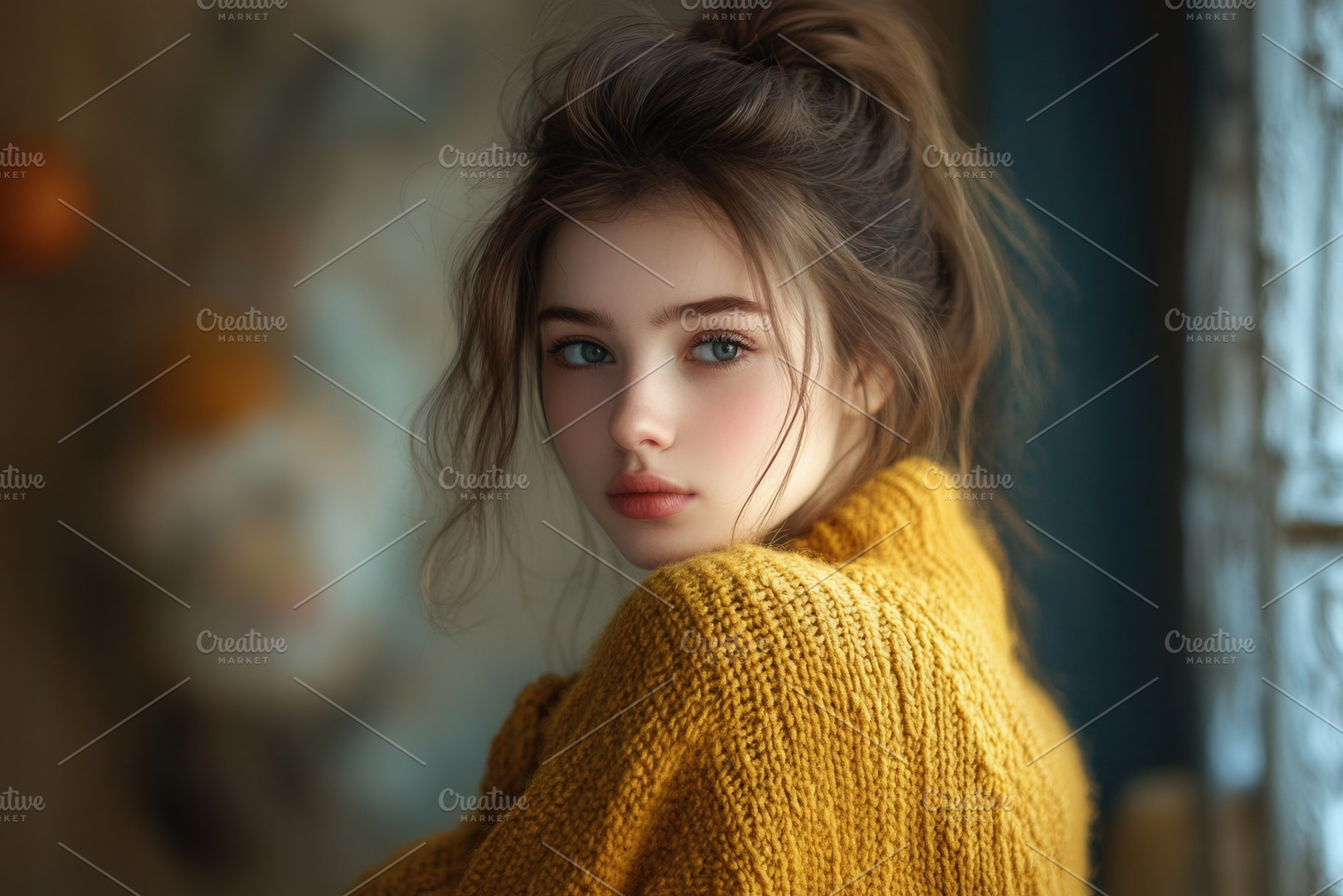 A young woman in a yellow sweater, a Photo by Pavel_design