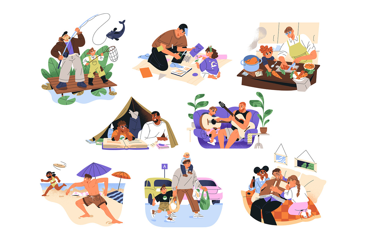 Father spending time with kids set, a Person Illustration by PaperTrident (Photo 1 of 9)