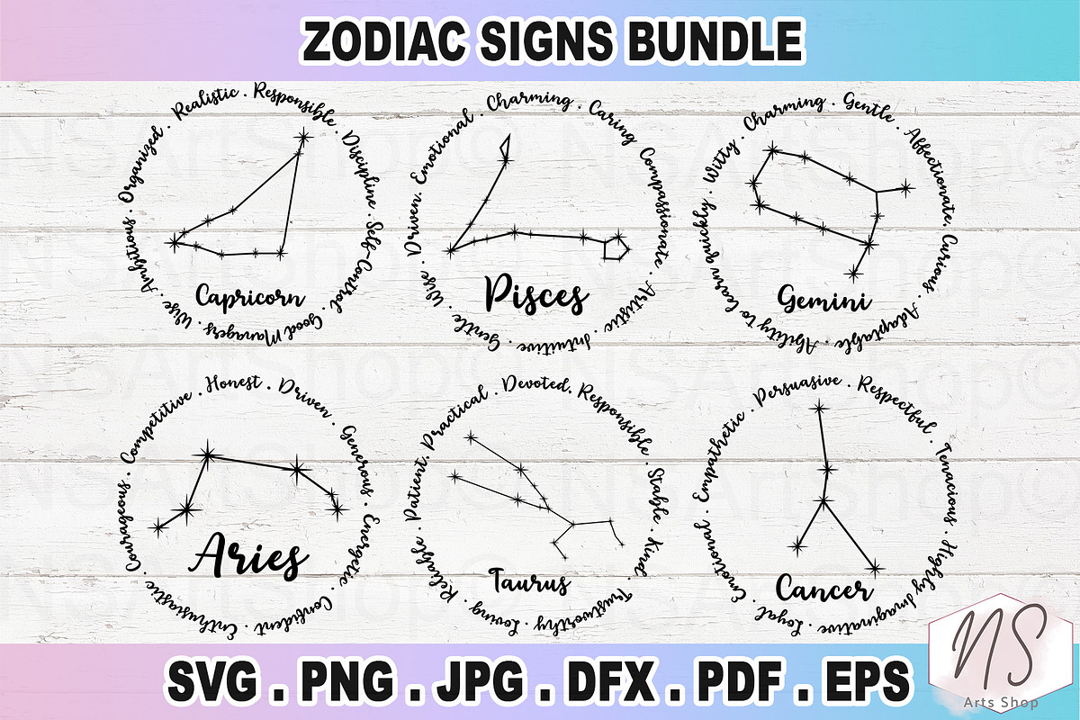 Zodiac Signs SVG Bundle, Astrology, an Illustration by NS Arts Shop (Photo 2 of 6)