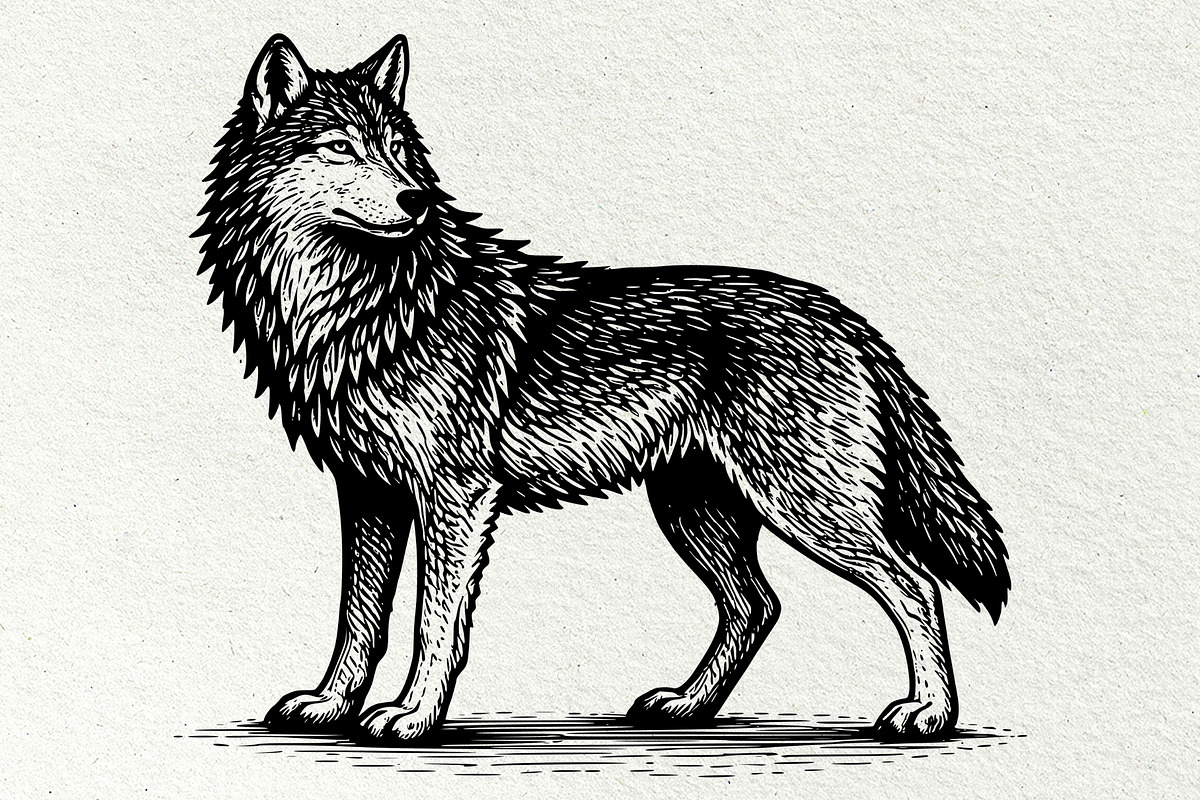 Wolf Wildlife Engraving Graphics, an Animal Illustration by DENIDigitalArtSudio (Photo 4 of 12)