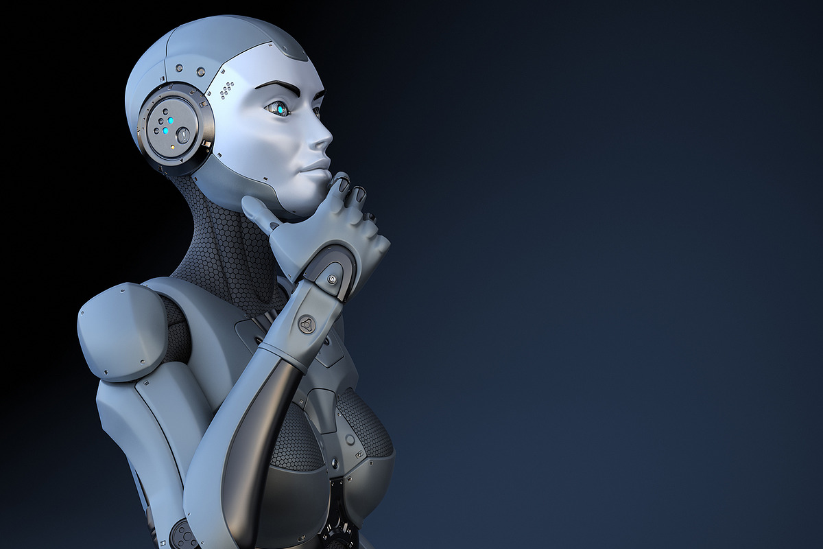 Cyborg stands in a pensive pose, an Education Illustration by iLexx (Photo 4 of 4)