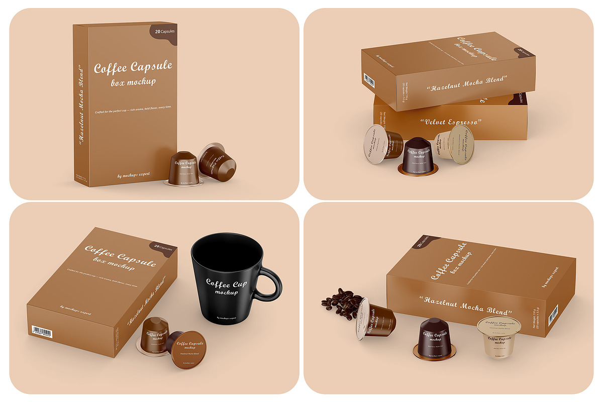 Coffee Capsule with Box Mockups, a Packaging Mockup by Mockups Expert (Photo 1 of 5)