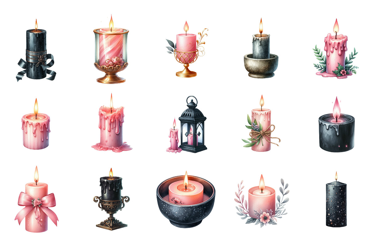 Pink and Black Candles Clipart, an Illustration by Designking (Photo 3 of 5)