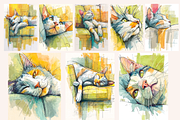 Watercolor Cats on the Couch, an Animal Illustration by PrintHaven Designs (Thumbnail 5 of 9)