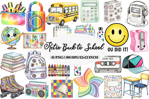 Retro Back to School Clipart, an Illustration by Daily.Designs