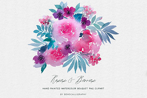 Watercolor Roses bouquet Clipart PNG