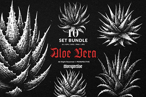 10 Bundle Dark Art Aloe Vera Cactus, an Illustration by Morspective