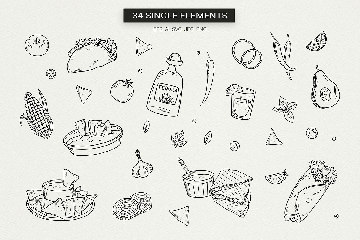 Mexican Food Line Art Set, a Food Illustration by Irina Ostapenko (Photo 2 of 6)