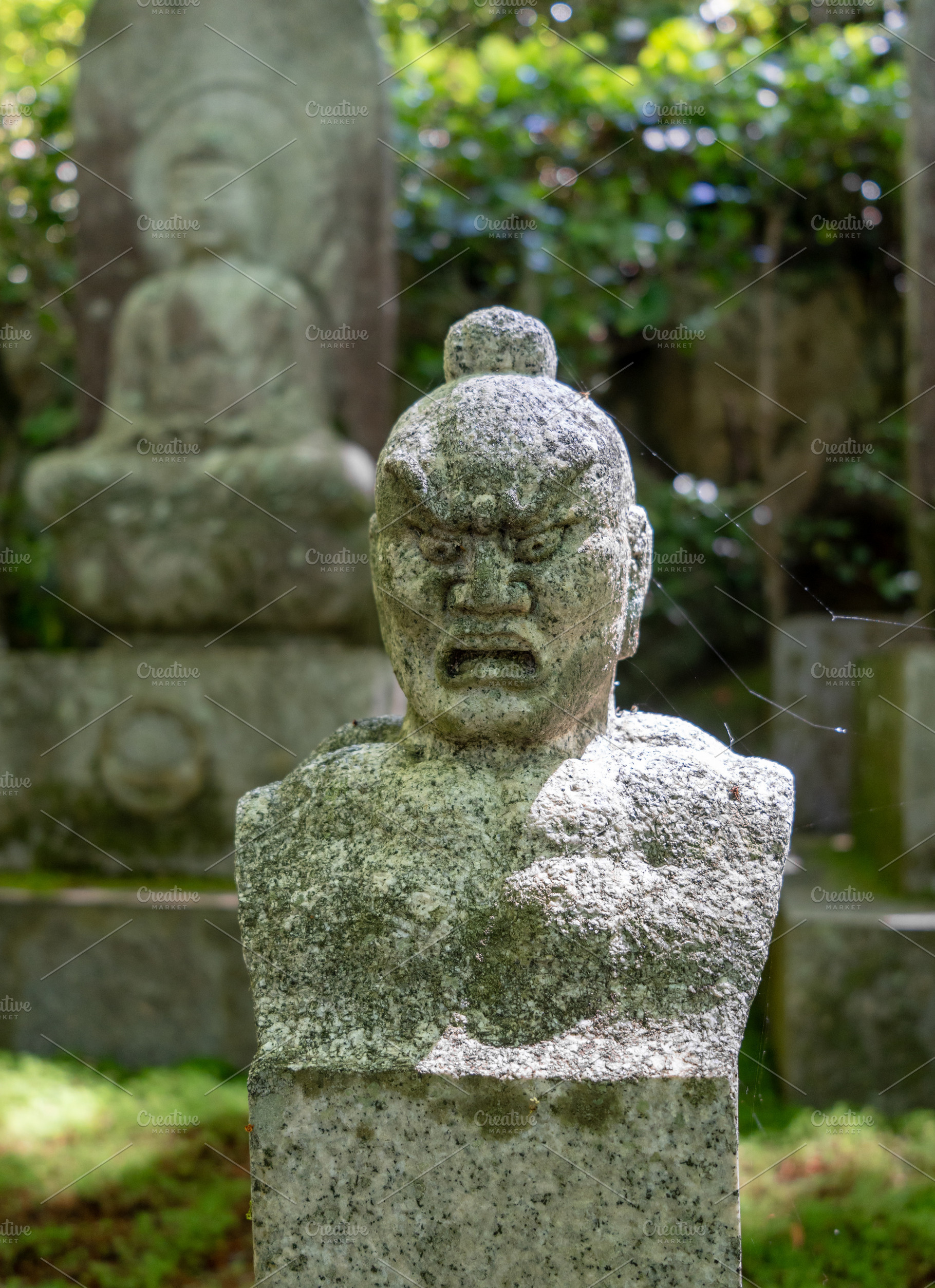 Fierce guardian statue at Mitaki-Dera temple in Hiroshima, Japan, an Architecture Photo by GoodGoods