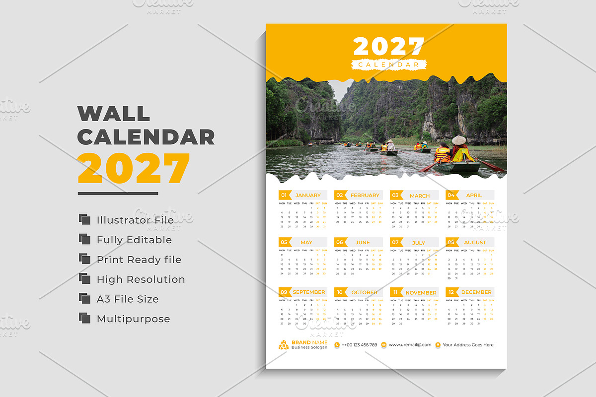 Wall Calendar 2027, a Stationery Template by pixelcreatx (Photo 1 of 5)