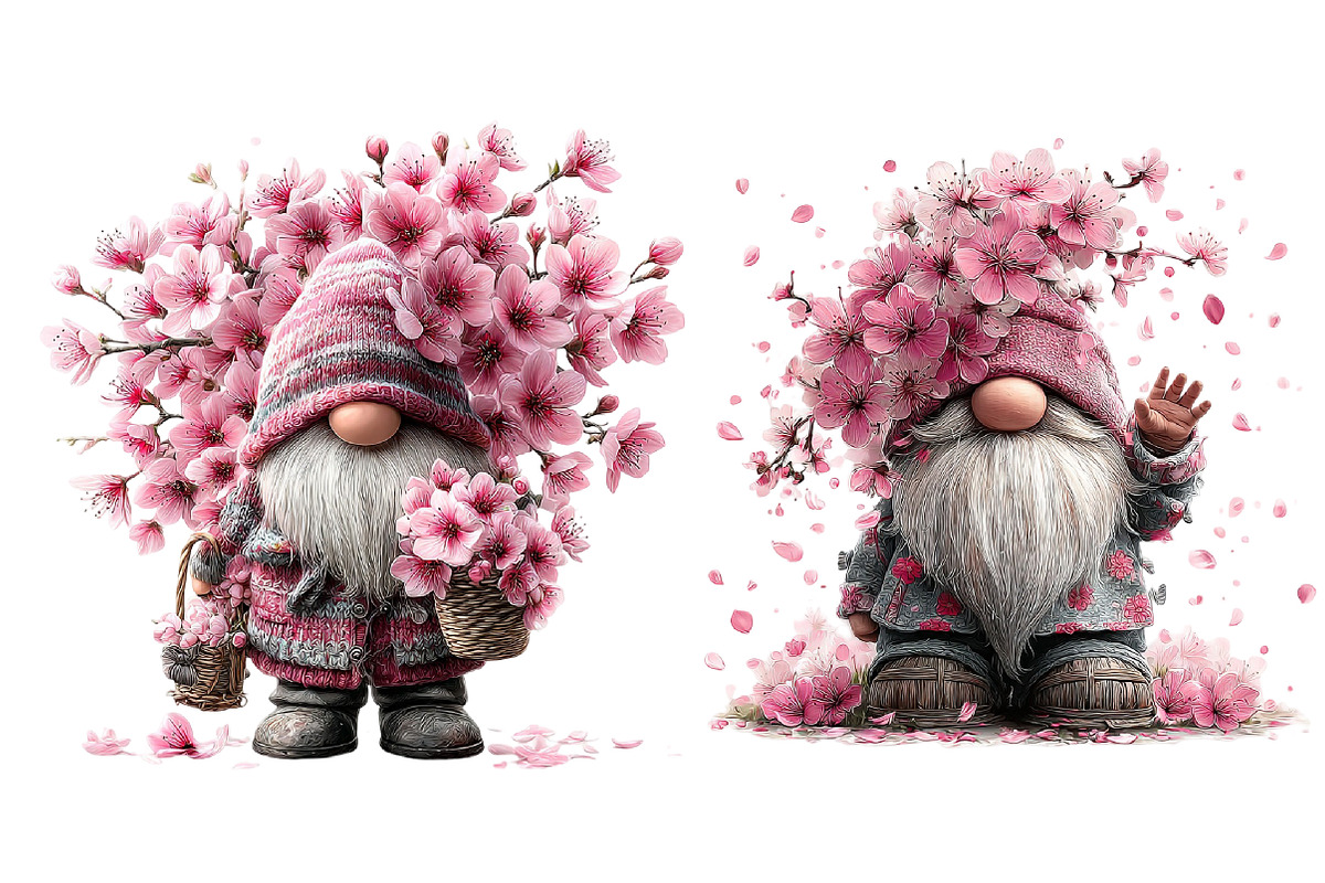 Cherry Blossom Gnome Clipart, Spring, an Illustration by Dream Creation (Photo 7 of 7)