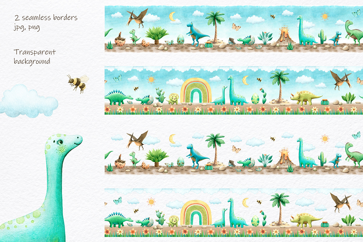 Watercolor Dinosaurs Collection, a Decorative Illustration by MariArtySpace (Photo 8 of 12)