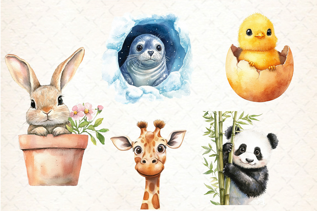 Funny Cute Animal Peeking Clipart, an Illustration by DreamCafeArt (Photo 3 of 6)