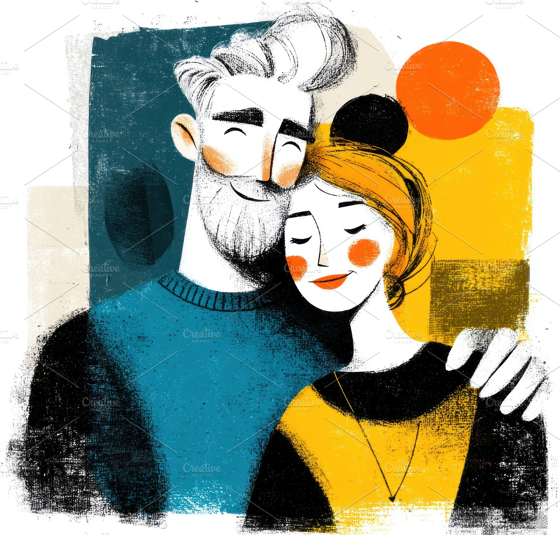 Modern Abstract Illustration of Loving Couple Embracing with Bol, a Food & Drink Photo by José Manuel Gelpi