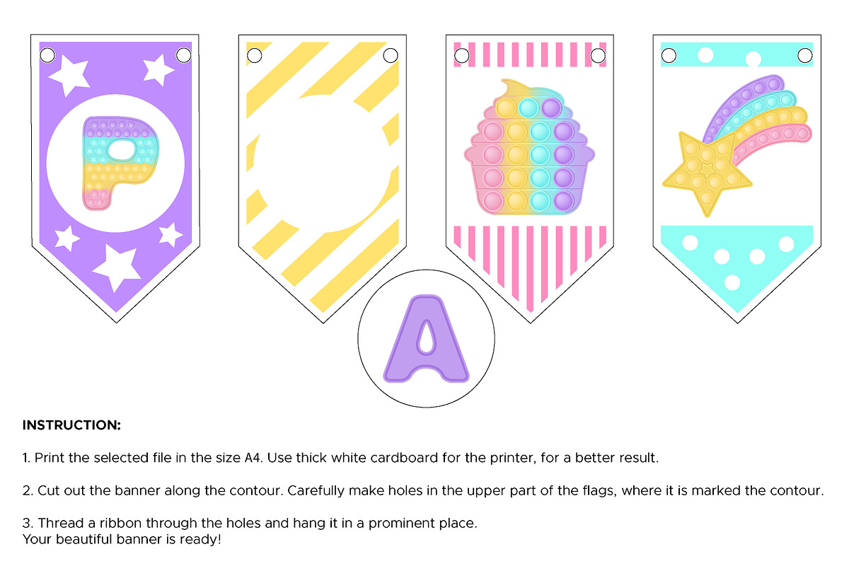 Pop it candy pastel Birthday banners, an Illustration by VectoriyA (Photo 3 of 3)