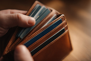 Checking cards in a brown wallet, a Photo by Beautiful things