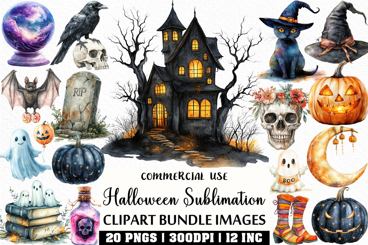 Watercolor Halloween Sublimation, an Illustration by Craft Nest (Photo 1 of 6)